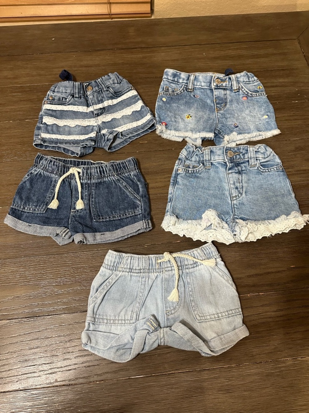 12mth Infant Girls Cat & Jack Denim Shorts lot - Light & Dark Blue Mix
